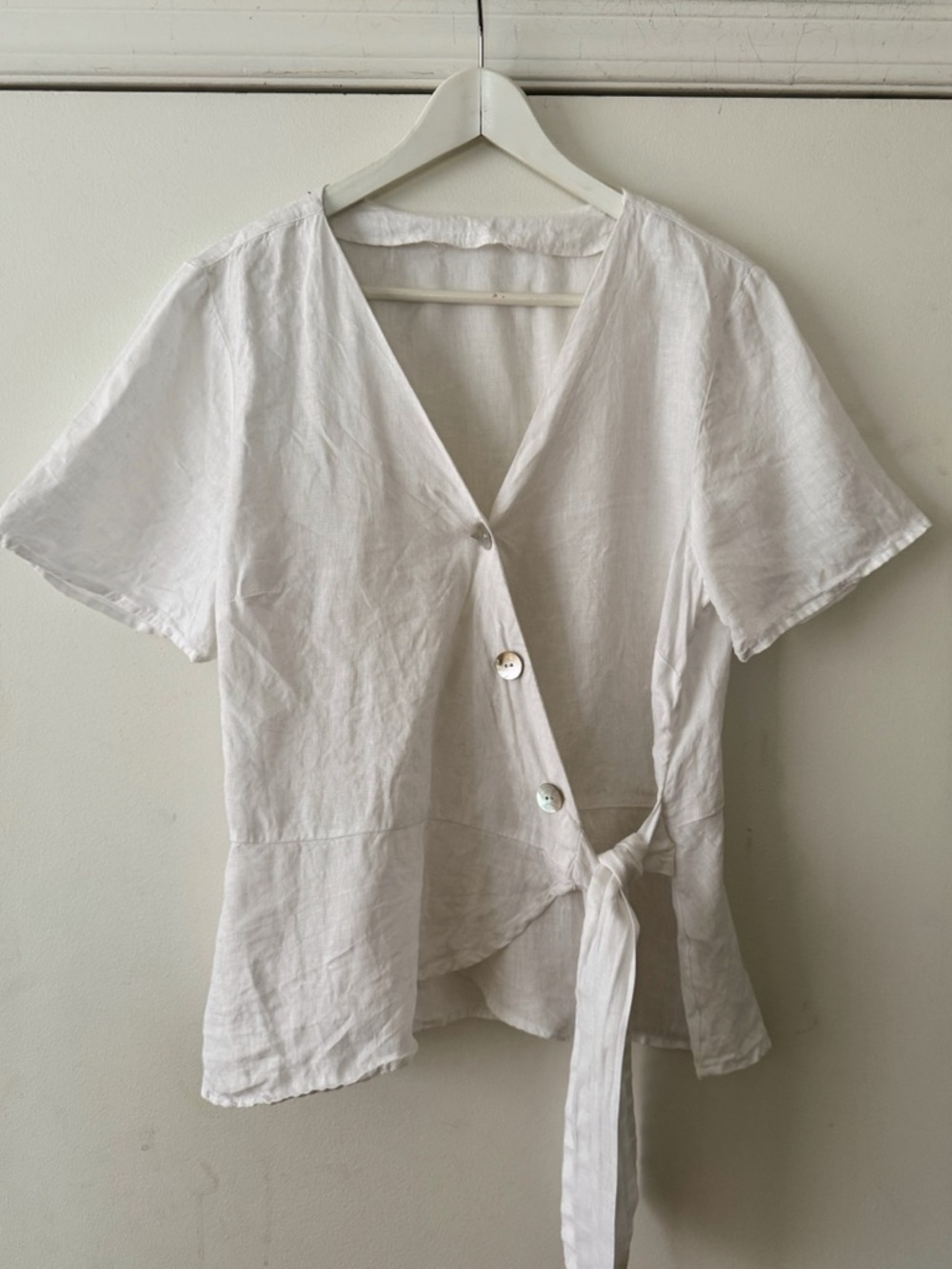 White Linen Buttoned Wrap Top